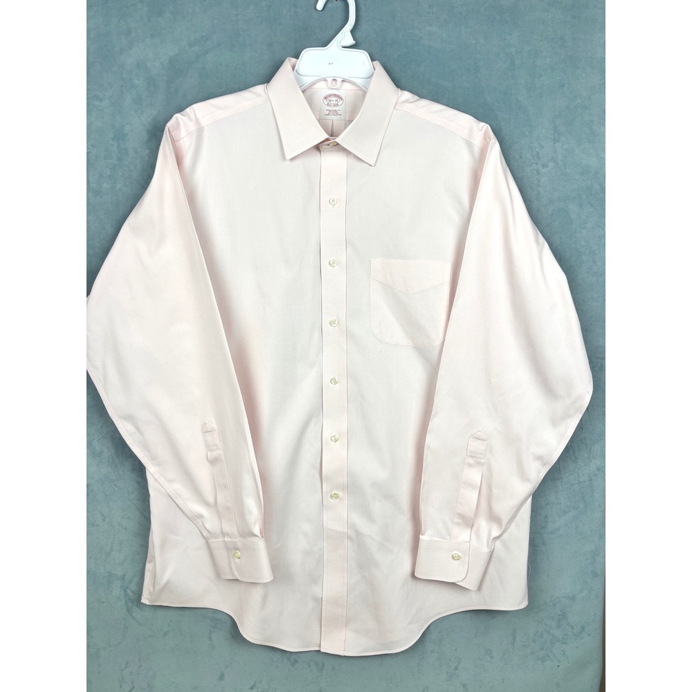 Brooks Brothers Mens 16.5 35 Traditional Fit Non-Iron Cotton Dress Shirt Pink